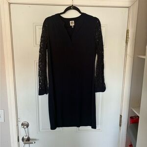 Anne Klein Navy Long-Sleeve Lace Shift Dress